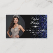 Royal Blue Glitz Pageant Business Card Visitekaartje (Voorkant)