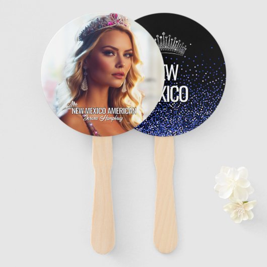 Royal Blue Glitz Pageant Fan Wavers - Set van Fans Handwaaier (Voorkant en achterkant)