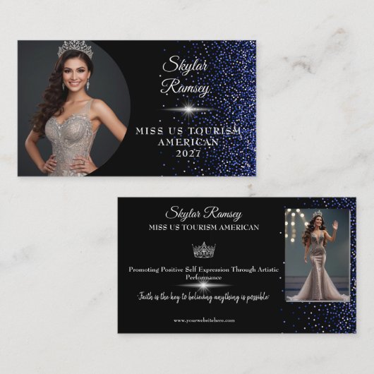 Royal Blue Glitz Pageant Visitekaartje (Voorkant / Achterkant)