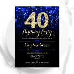 Royal Blue Gold 40e verjaardag Kaart<br><div class="desc">40e verjaardag uitnodiging. Elegant koninklijk blauw ontwerp met faux glitter goud. Beschikt over stijlvolle diamanten, bokeh-lampjes en scriptlettertype. Mannen of vrouwen dagelijks uitnodigen. Perfect voor een stijlvol verjaardagsfeestje voor volwassenen. Personaliseer met uw eigen gegevens. Stuur me een bericht als je nog meer maatwerk nodig hebt. Gedrukte Zazzle-uitnodigingen of direct downloadbare...</div>