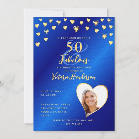Royal Blue & Gold 50 en Fabulous Birthday Kaart (Voorkant)