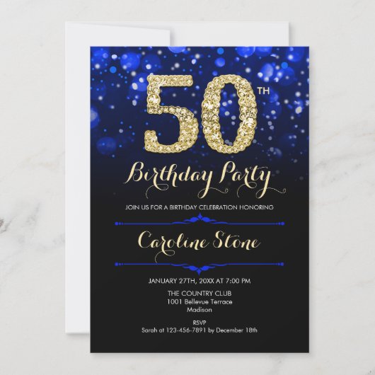 Royal Blue Gold 50e verjaardag Kaart (Voorkant)