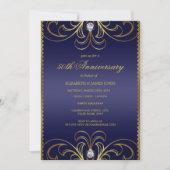 Royal Blue & Gold 50th Wedding Jubileum Invite Kaart (Voorkant)