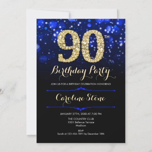 Royal Blue Gold 90e verjaardag Kaart (Voorkant)