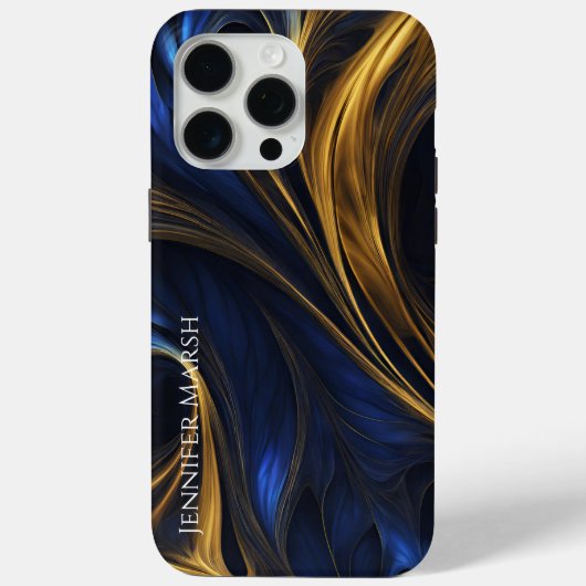 Royal Blue Gold Abstract Swirl Case-Mate iPhone Case (Achterkant)