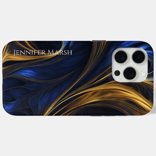 Royal Blue Gold Abstract Swirl Case-Mate iPhone Case (Achterkant (horizontaal))