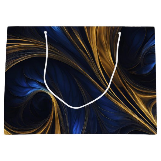 Royal Blue Gold Abstract Swirl Groot Cadeauzakje (Voorkant)