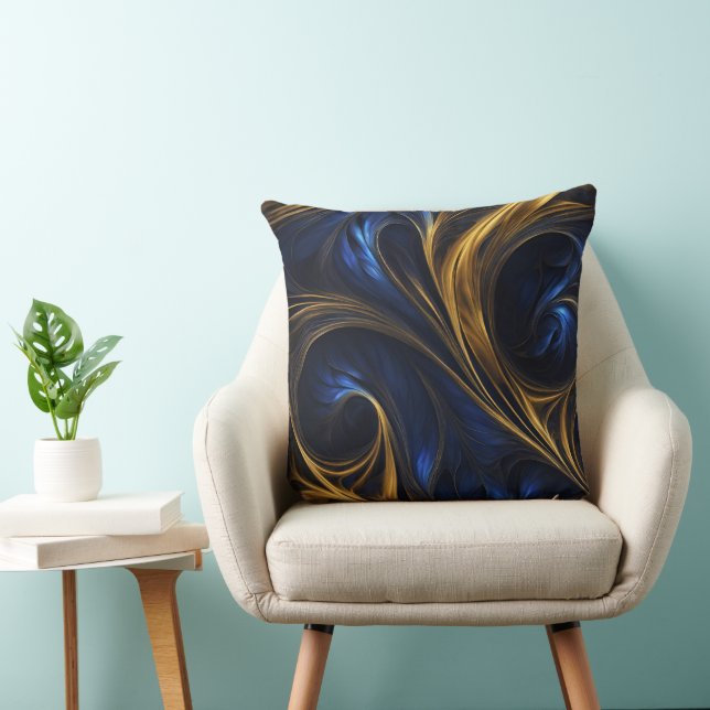 Royal Blue Gold Abstract Swirl Kussen (Stoel)