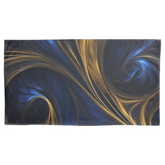 Royal Blue Gold Abstract Swirl Kussensloop (Voorkant-Links)
