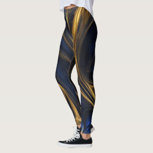 Royal Blue Gold Abstract Swirl Leggings