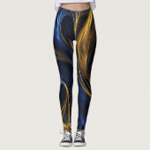 Royal Blue Gold Abstract Swirl Leggings (Voorkant)