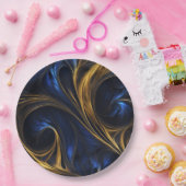 Royal Blue Gold Abstract Swirl Papieren Bordje (Feest)