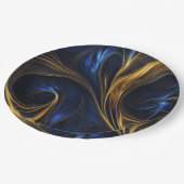 Royal Blue Gold Abstract Swirl Papieren Bordje (Gekanteld)