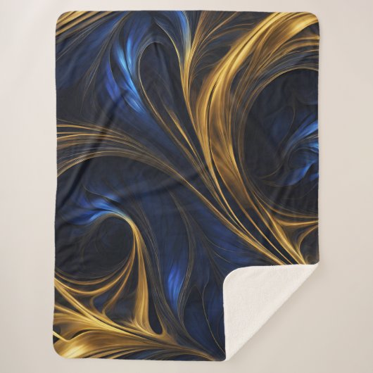 Royal Blue Gold Abstract Swirl Sherpa Deken (Voorkant)