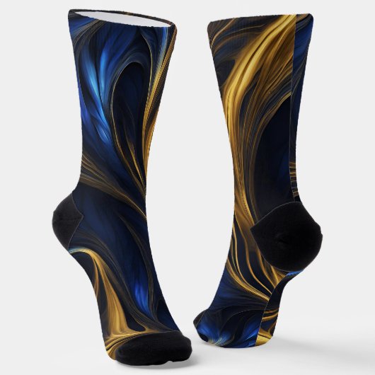 Royal Blue Gold Abstract Swirl Sokken (Gebogen)