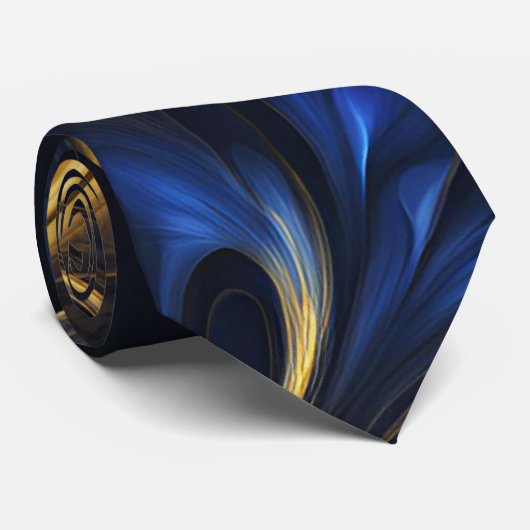 Royal Blue Gold Abstract Swirl Stropdas (Opgerold)