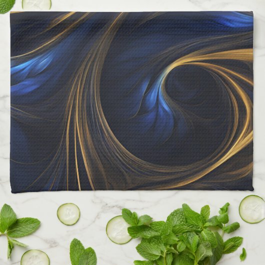 Royal Blue Gold Abstract Swirl Theedoek (Gevouwen)