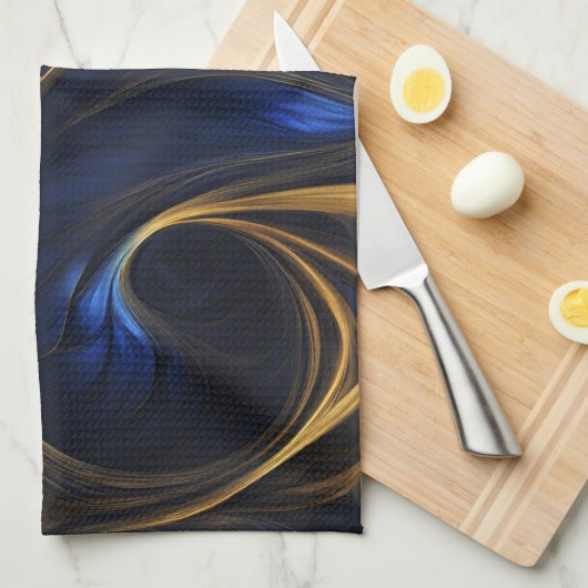 Royal Blue Gold Abstract Swirl Theedoek (Quarter Fold)
