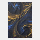 Royal Blue Gold Abstract Swirl Theedoek (Verticaal)