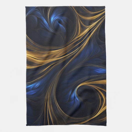 Royal Blue Gold Abstract Swirl Theedoek (Verticaal)