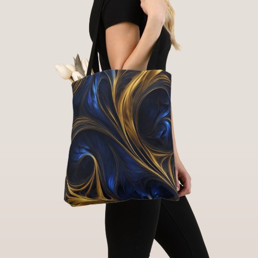 Royal Blue Gold Abstract Swirl Tote Bag (Dichtbij)