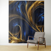 Royal Blue Gold Abstract Swirl Wandkleed (In situ)