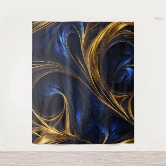 Royal Blue Gold Abstract Swirl Wandkleed (Voorkant)