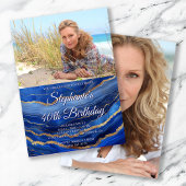 Royal Blue Gold Agaat Elegante Foto 40e Verjaardag Kaart