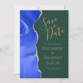 Royal Blue Gold Agaat Emerald Green Save the Date Kaart (Voorkant)