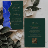 Royal Blue Gold Agaat Emerald QR Code Wedding Kaart