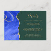 Royal Blue Gold Agaat Green Wedding Details Informatiekaartje (Voorkant)