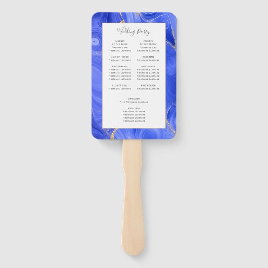 Royal Blue Gold Agaat huwelijksprogramma Handwaaier (Achterkant)