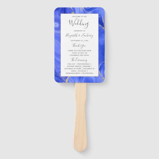 Royal Blue Gold Agaat huwelijksprogramma Handwaaier (Voorkant)