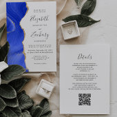 Royal Blue Gold Agate QR Code Wedding Kaart