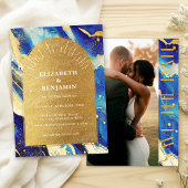 Royal Blue Gold Arch Trouwfoto Bewaar de datum Save The Date