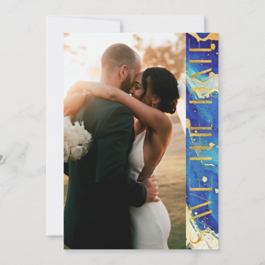 Royal Blue Gold Arch Trouwfoto Bewaar de datum Save The Date (Achterkant)