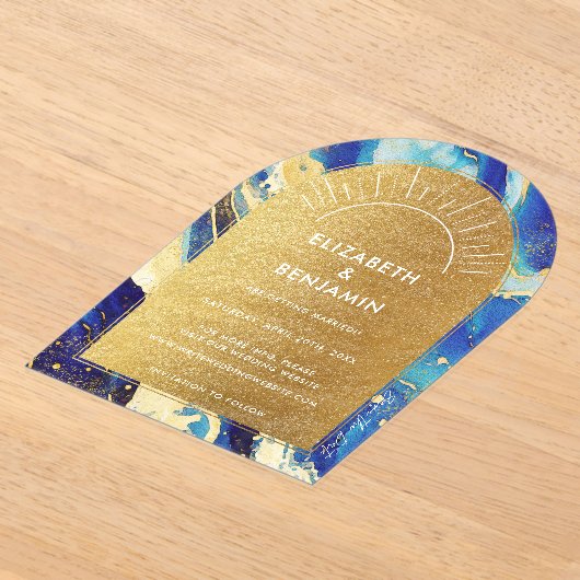 Royal Blue Gold Arch Wedding Acryl Save the Date Acryl Uitnodigingen (Laagn)