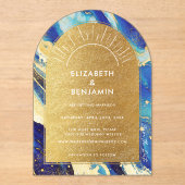 Royal Blue Gold Arch Wedding Acryl Save the Date Acryl Uitnodigingen (Voorkant)