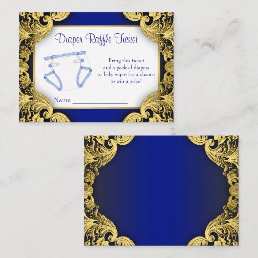 Royal Blue Gold Baby Luier Raffle Ticket Informatiekaartje (Voorkant / Achterkant)