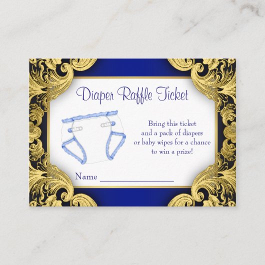 Royal Blue Gold Baby Luier Raffle Ticket Informatiekaartje (Voorkant)