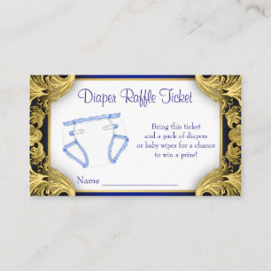 Royal Blue Gold Baby Luier Raffle Ticket Informatiekaartje