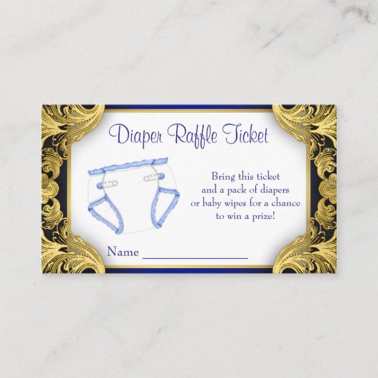 Royal Blue Gold Baby Luier Raffle Ticket Informatiekaartje (Voorkant)