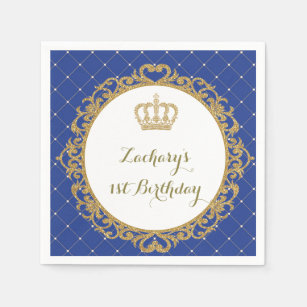Royal Blue Gold Baby Prince Birthday Paper Napkin Servet