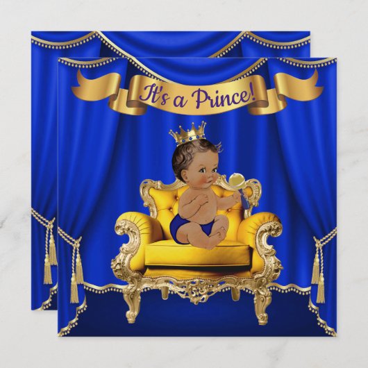Royal Blue Gold Baby Shower Uitnodigingen (Voorkant / Achterkant)