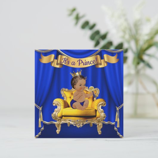 Royal Blue Gold Baby Shower Uitnodigingen (Staand voorkant)