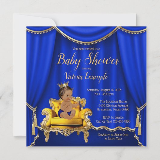 Royal Blue Gold Baby Shower Uitnodigingen (Achterkant)