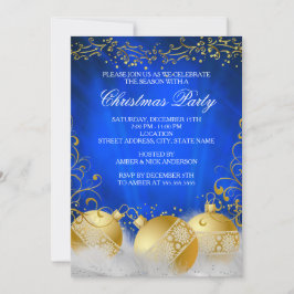 Royal Blue Gold Bauble White Kerstparty Kaart