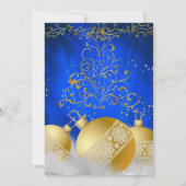 Royal Blue Gold Bauble White Kerstparty Kaart (Achterkant)