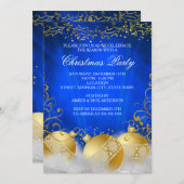 Royal Blue Gold Bauble White Kerstparty Kaart (Voorkant / Achterkant)