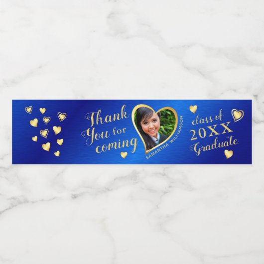 Royal Blue Gold Bedankt Foto 2025 Afstuderen Waterfles Etiket (Enkel label)